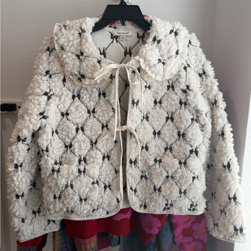 Bow detail sweater jacket
